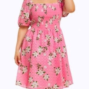 Draper James pink magnolia eyelet puff sleeve dress
